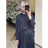 Kahma  Kraş Ve Pliseli Tencel Gömlek Etek Takım