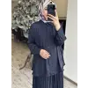 Kahma  Kraş Ve Pliseli Tencel Gömlek Etek Takım