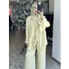 Kahma Güpür Detaylı Bluz Ceket Pantolon Üçlü Takım