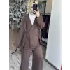 Kahma Güpür Bel Aksesuarlı Ceket Pantolon Üçlü Takım