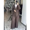 Kahma Güpür Bel Aksesuarlı Ceket Pantolon Üçlü Takım