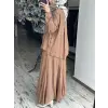 Misswhence Parça Kumaş Kombinli Cupra İpek Gömlek Etek Takım 39304