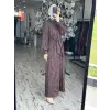 Clande Yakası Taş Detaylı Güpür Gömlek Elbise