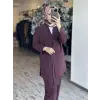 Tığ Triko Yaka Detaylı Blazer Ceket Pantolon Takım TKM5085