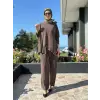 Tığ Triko  Asimetrik Model Kristal Düğme Detaylı Pantolonlu Takım TKM5132