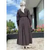 Almarwah Yarım Düğme Detaylı Desenli Tencel Elbise 303912