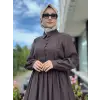 Almarwah Yarım Düğme Detaylı Desenli Tencel Elbise 303912