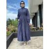 Almarwah Yarım Düğme Detaylı Desenli Tencel Elbise 303912