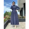 Almarwah Yarım Düğme Detaylı Desenli Tencel Elbise 303912