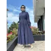 Almarwah Yarım Düğme Detaylı Desenli Tencel Elbise 303912
