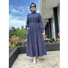 Almarwah Yarım Düğme Detaylı Desenli Tencel Elbise 303912