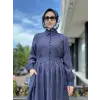 Almarwah Yarım Düğme Detaylı Desenli Tencel Elbise 303912