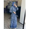 Clande Çiçek Nakış Desenli Denim Elbise