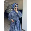 Clande Çiçek Nakış Desenli Denim Elbise
