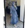 Clande Çiçek Nakış Desenli Denim Elbise