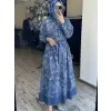 Clande Çiçek Nakış Desenli Denim Elbise