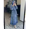 Clande Çiçek Nakış Desenli Denim Elbise