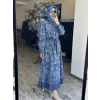 Clande Çiçek Nakış Desenli Denim Elbise