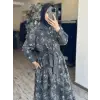 Clande Çiçek Nakış Desenli Denim Elbise