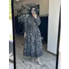 Clande Çiçek Nakış Desenli Denim Elbise