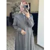 Clande Önü Düğmeli Cepli Cupra İpek Elbise / Ferace