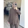 Tığ Triko  Asimetrik Model Kristal Düğme Detaylı Pantolonlu Takım TKM5132