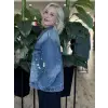 Ghisa Boncuk İşleme Detaylı Yeşil Astarlı Denim Ceket G3438