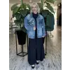 Ghisa Boncuk İşleme Detaylı Yeşil Astarlı Denim Ceket G3438
