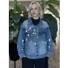 Ghisa Boncuk İşleme Detaylı Yeşil Astarlı Denim Ceket G3438