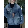 Ghisa Boncuk İşleme Detaylı Yeşil Astarlı Denim Ceket G3438