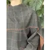 Kahma Şal Aksesuarlı Ekose Desen Bluz Etek Takım