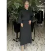 Kahma Şal Aksesuarlı Ekose Desen Bluz Etek Takım