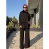 Qupra Kürk Yakalı Asimetrik Ceket Bluz Pantolon Üçlü Takım WAF22151