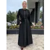 Misswhence Deri İşleme Detaylı Medine İpeği Pardesü / Ferace 40521
