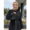 Misswhence Deri İşleme Detaylı Medine İpeği Pardesü / Ferace 40521