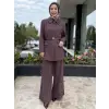 Kahma Kemerli Pitikare Ceket Pantolon Takım