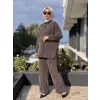 Almarwah Kendinden Çizgili Cupra Tunik Pantolon Takım 202917