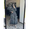 Clande Çiçek Nakış Desenli Denim Elbise