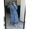 Clande Çiçek Nakış Desenli Denim Elbise