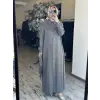 Clande Önü Düğmeli Cepli Cupra İpek Elbise / Ferace