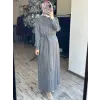 Clande Önü Düğmeli Cepli Cupra İpek Elbise / Ferace