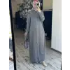Clande Önü Düğmeli Cepli Cupra İpek Elbise / Ferace