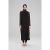 Haşema Tam Boy Kolu Desenli Siyah 5 Parça Tesettür Mayo Takımı HSM4053