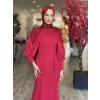 Kenzel Kırmızı Taşlı Saten Tesettür Abiye Elbise (KENZEL2104)