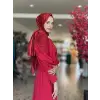 Kenzel Kırmızı Taşlı Saten Tesettür Abiye Elbise (KENZEL2104)