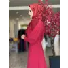 Kenzel Kırmızı Taşlı Saten Tesettür Abiye Elbise (KENZEL2104)
