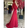 Kenzel Kırmızı Taşlı Saten Tesettür Abiye Elbise (KENZEL2104)