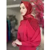 Kenzel Kırmızı Taşlı Saten Tesettür Abiye Elbise (KENZEL2104)