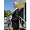Lisa Kol Ve Omuz Detaylı Şık Siyah Ceket Pantolon Takım 3008