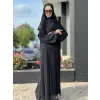 QEFFA Kol Ve Etek Uçları Parça PuL-Payet  Detaylı Siyah Ferace / Elbise Q171
